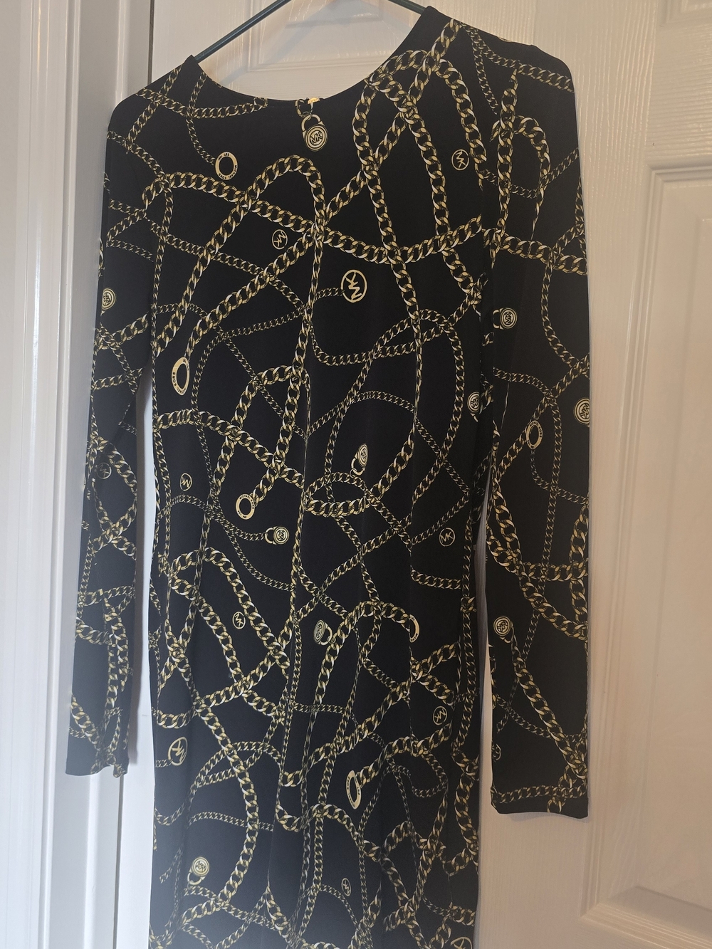 Michael Kors Black Long-Sleeve Dress with Gold Chain Print - Picture 1 of 5